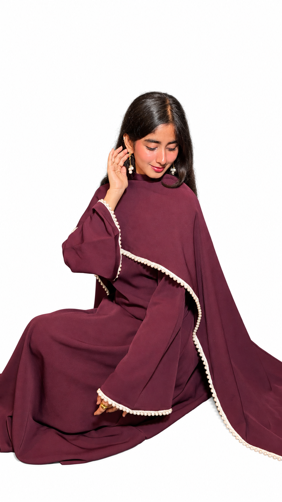 Yalda Pearl Cape Dress - Black