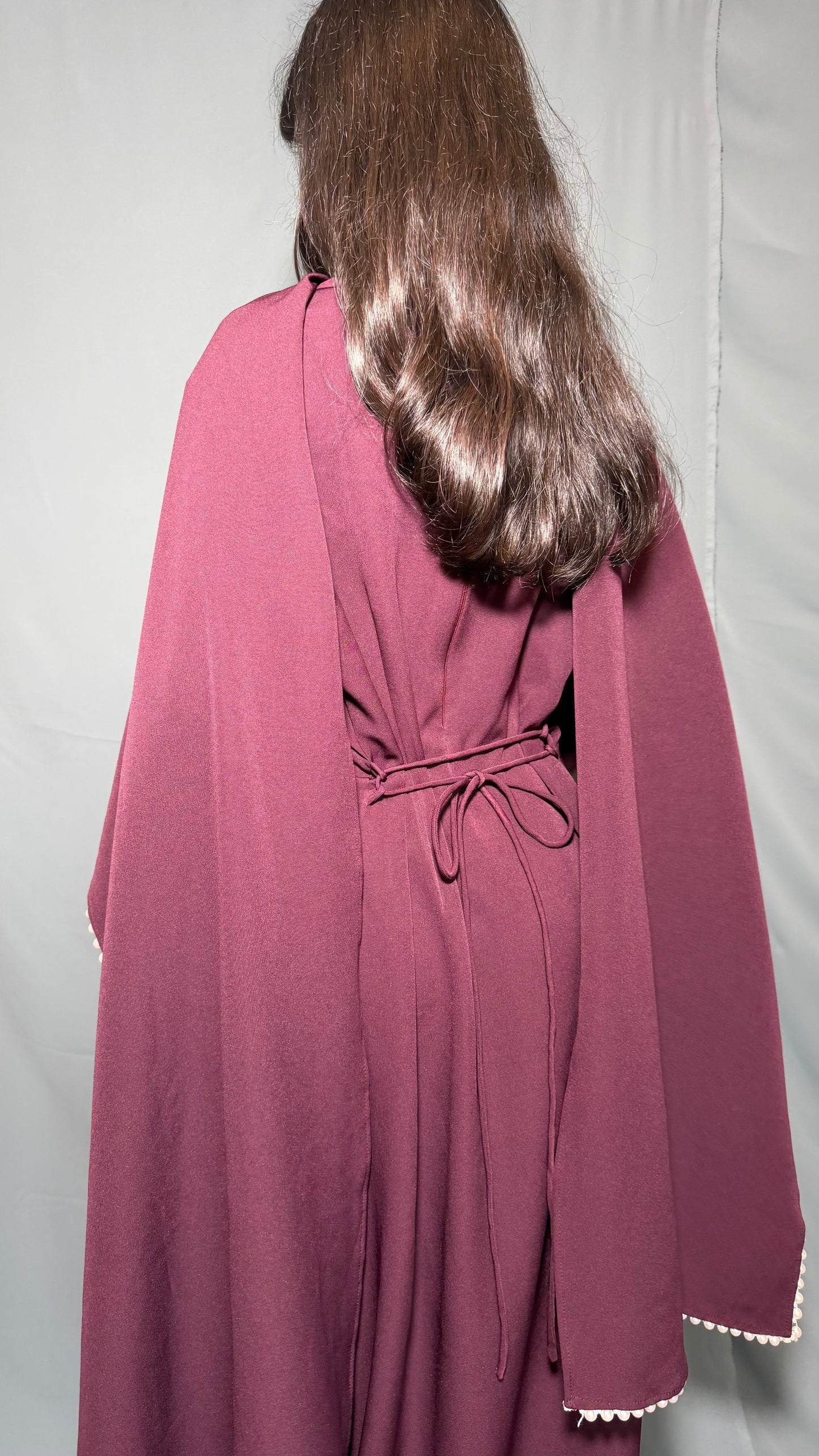 Yalda Pearl Cape Dress - Burgandy
