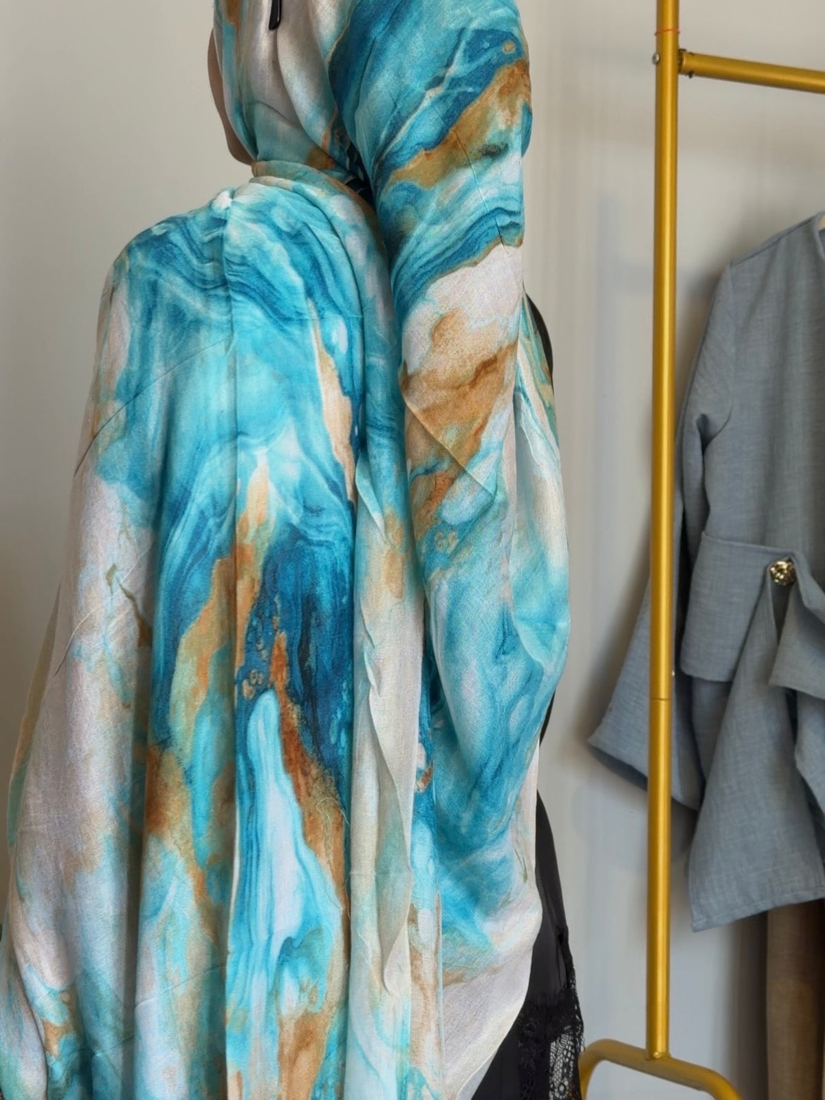 Printed Modal Hijab - Aqua