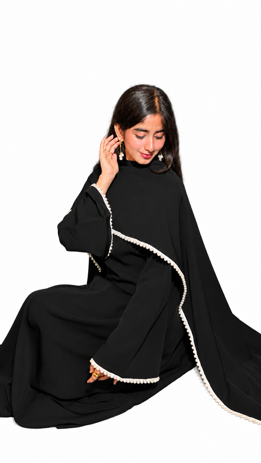 Yalda Pearl Cape Dress - Black