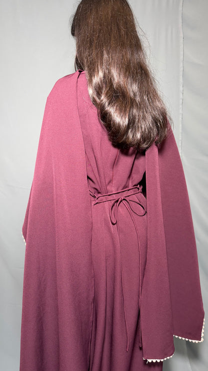 Yalda Pearl Cape Dress - Burgandy