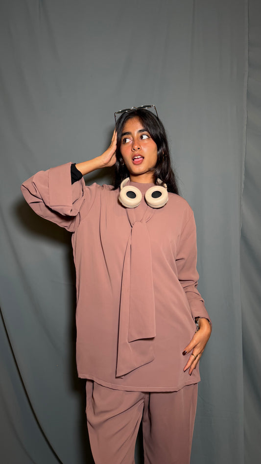 Aura Tie Belt Coord Set - Mauve Taupe