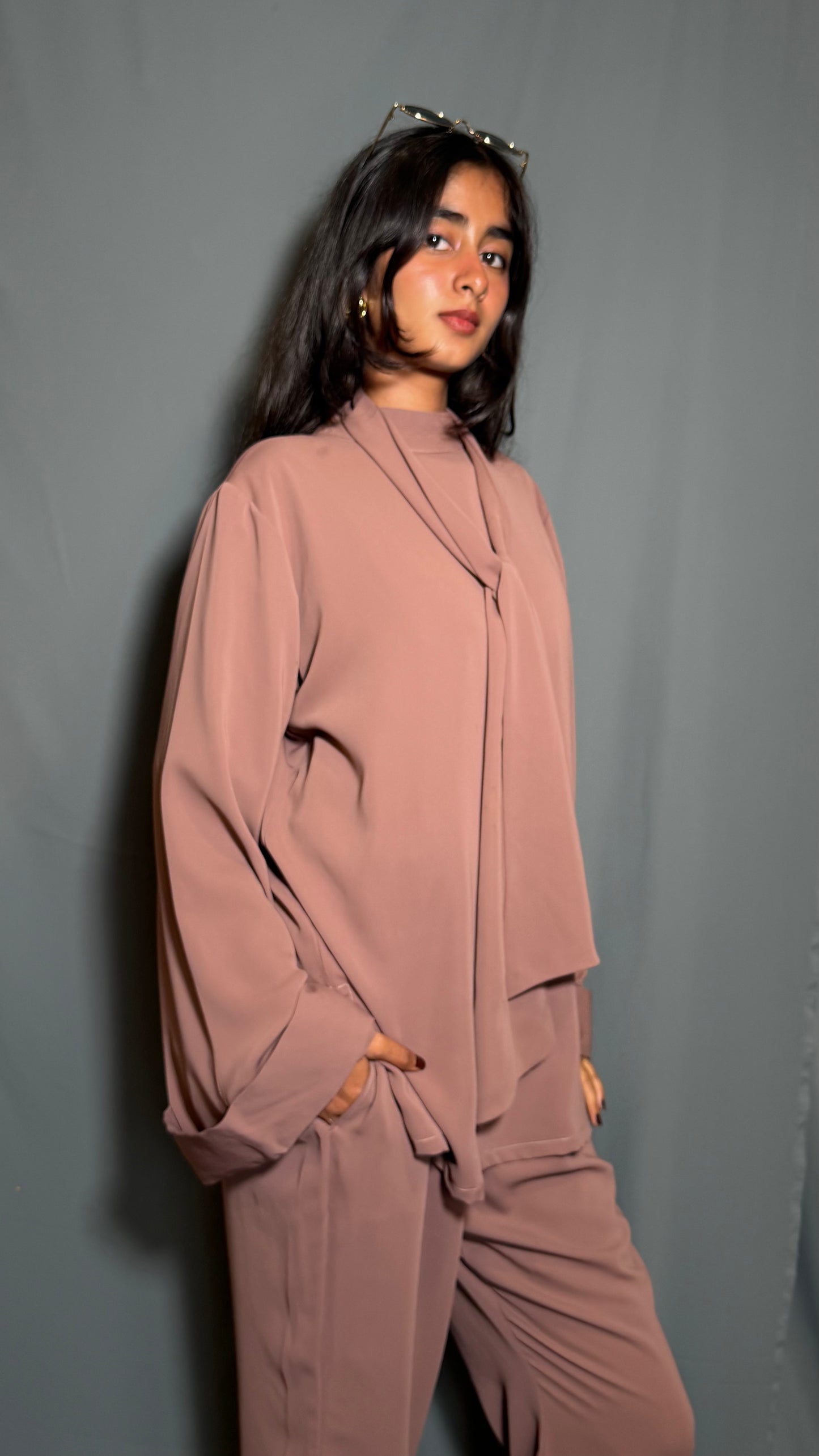 Aura Tie Belt Coord Set - Mauve Taupe