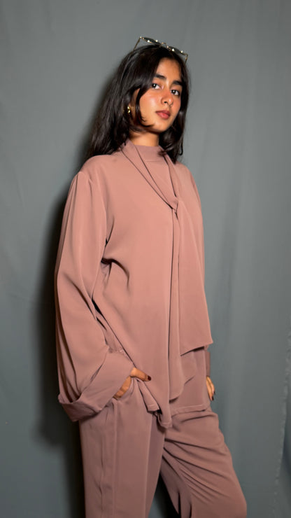 Aura Tie Belt Coord Set - Mauve Taupe