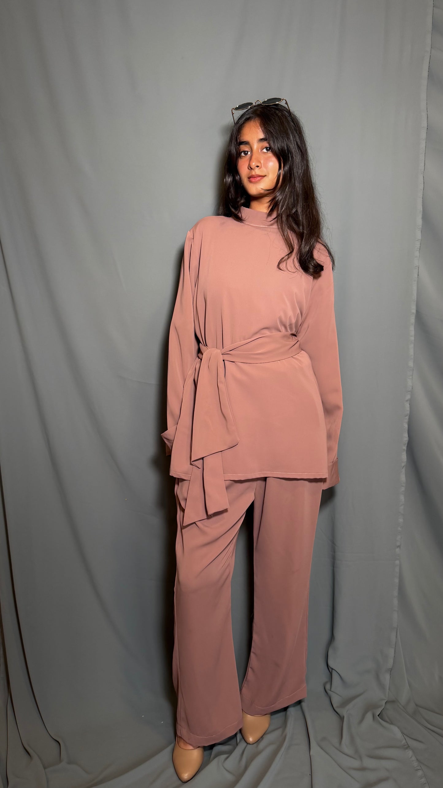 Aura Tie Belt Coord Set - Mauve Taupe