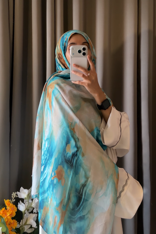 Printed Modal Hijab - Aqua