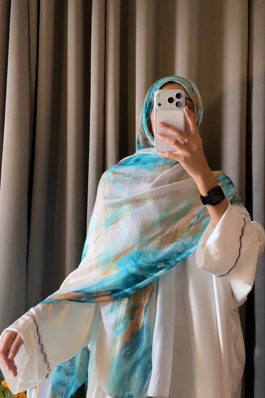 Printed Modal Hijab - Aqua